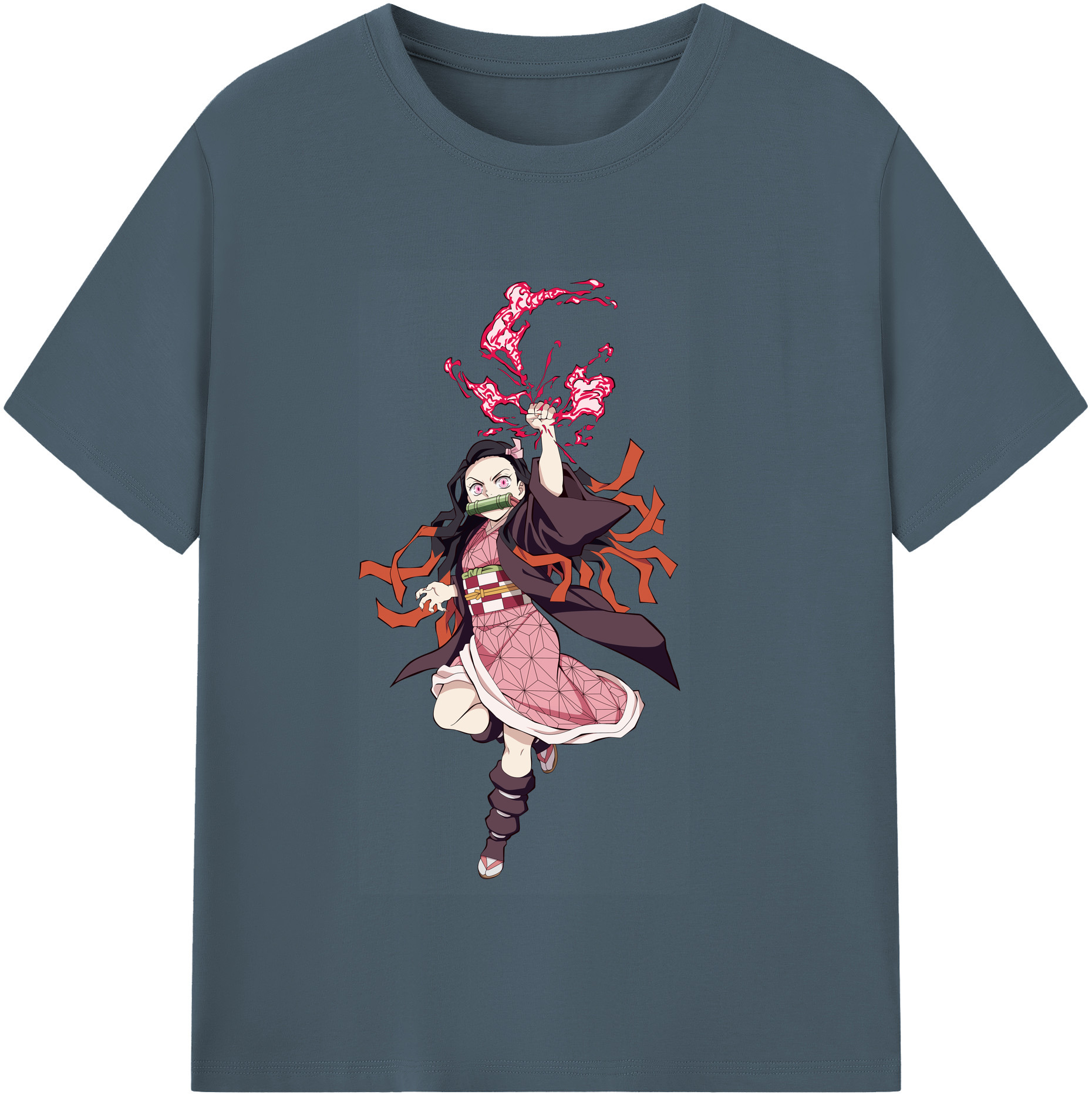 （画像用） 鬼滅の刃（きめつのやいば）竈門 禰󠄀豆子／かまど ねずこ Kamado Nezuko 綿100％半袖Tシャツ（フロントプリント）